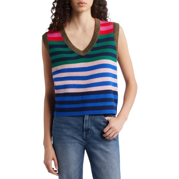 Boden Olivia Merino Wool Sweater Vest — Colorblock Stripe — Size L NWT - Picture 2 of 10